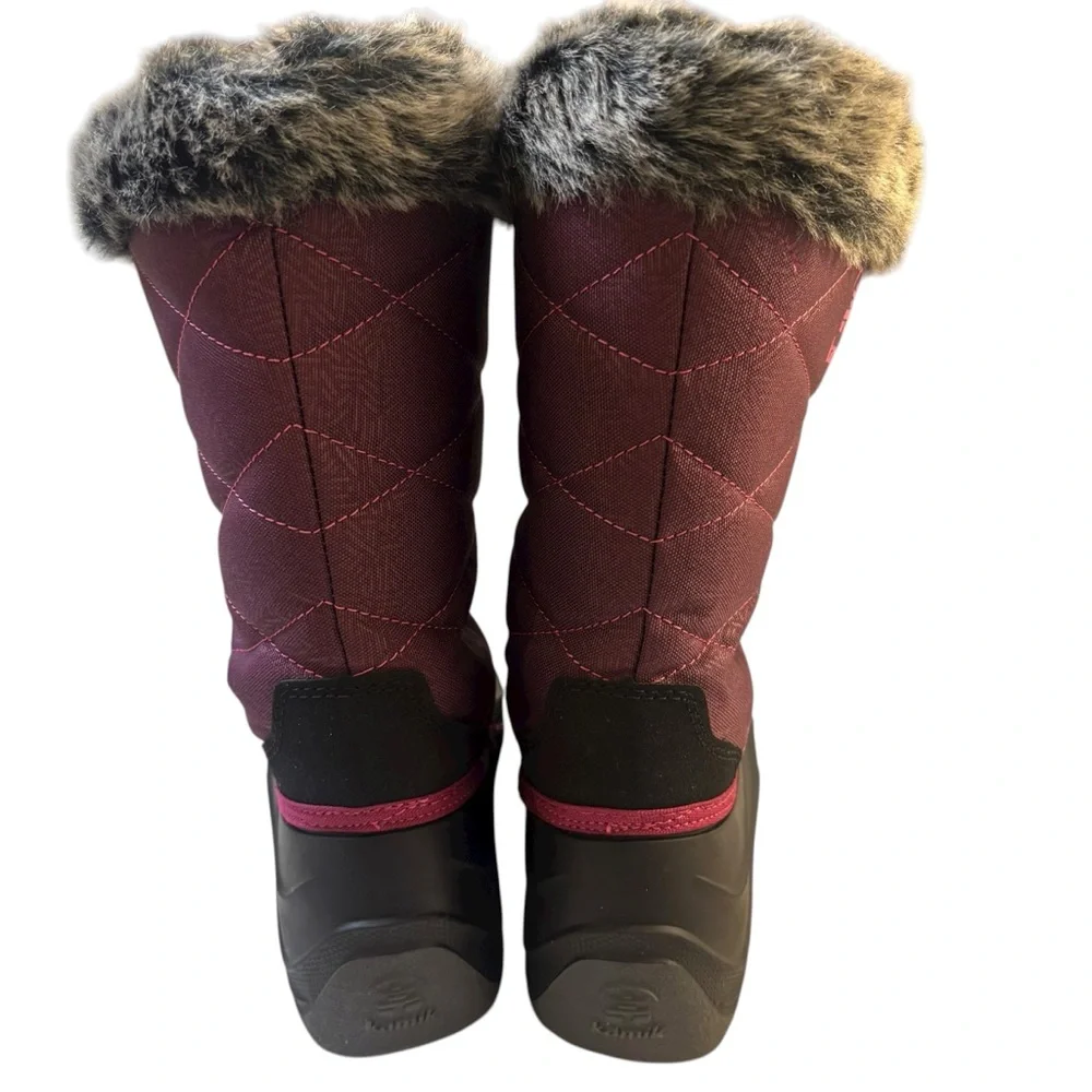 Kamik Girl’s Fur-Lined Vegan Winter Snow Outdoor Boots - Black and Pink Size 4 - Picture 4 of 9